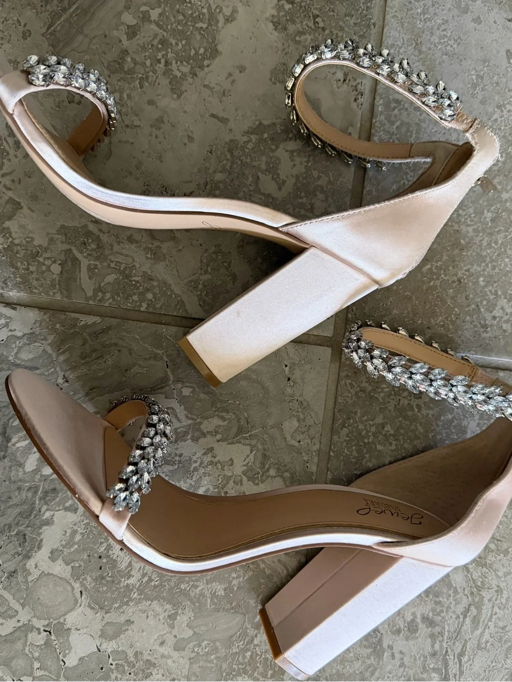 Jewel Badgley Mischka Mayra Block Heel Evening Embellished Sandals, Size 11, NEW